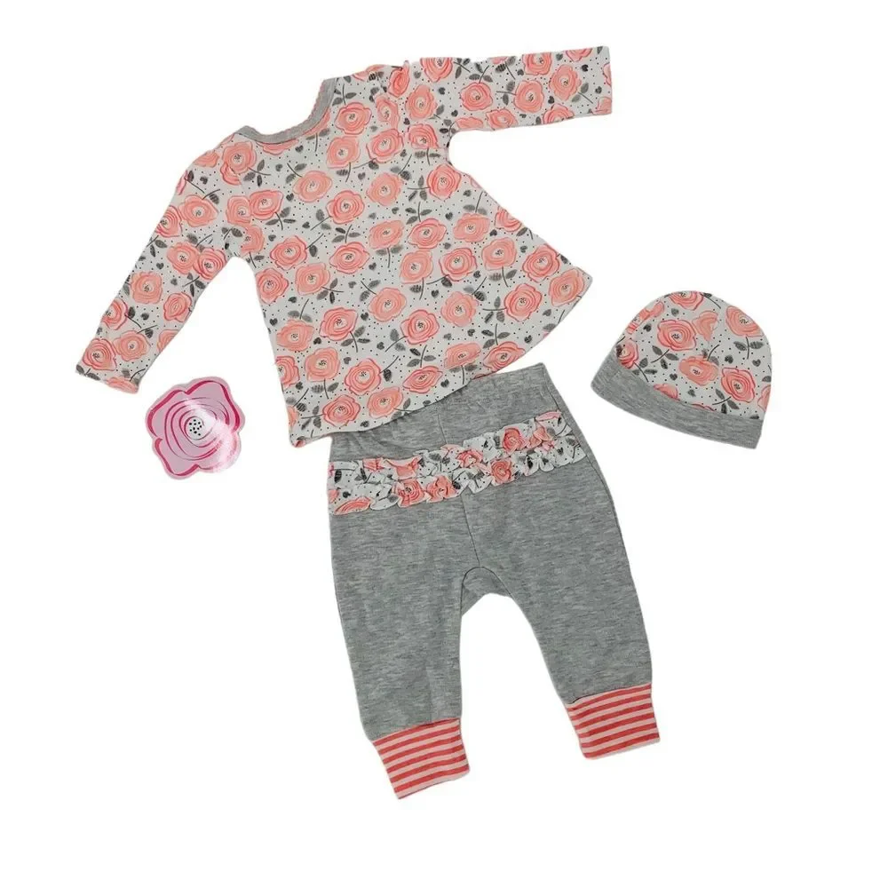 Baby Girl 3 Piece Set, Top, pant, & Cap Size 3-6 mos.
